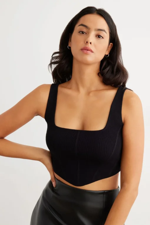 Dynamite Ribbed Corset Top Black Hot