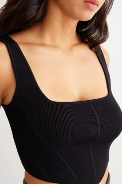 Dynamite Ribbed Corset Top Black Hot