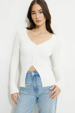 Dynamite Ribbed Flyaway Cardigan White Fashion