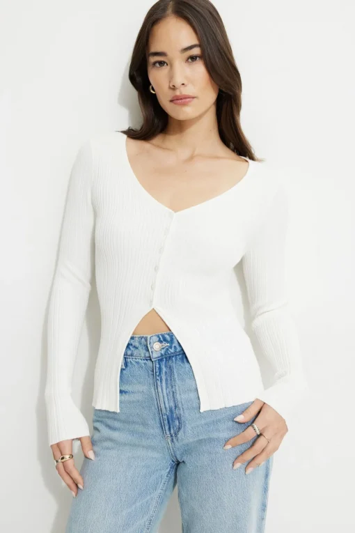Dynamite Ribbed Flyaway Cardigan White Fashion
