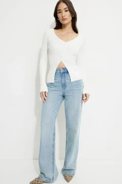 Dynamite Ribbed Flyaway Cardigan White Fashion