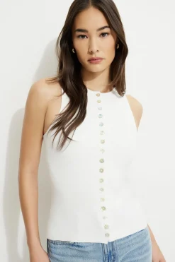 Dynamite Ribbed Pearl Button Vest White Online