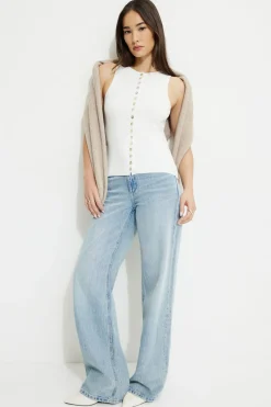 Dynamite Ribbed Pearl Button Vest White Online