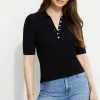 Dynamite Ribbed Quarter Sleeve Polo Black Cheap