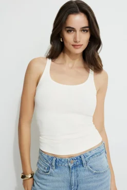 Dynamite Ribbed Scoop Neck Tank Top White Outlet
