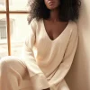Dynamite Ribbed V-Neck Sweater White Shop