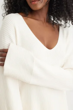 Dynamite Ribbed V-Neck Sweater White Shop