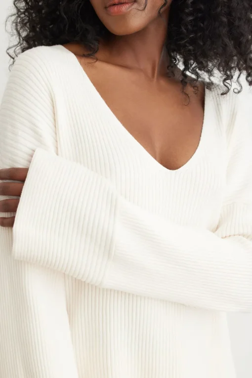 Dynamite Ribbed V-Neck Sweater White Shop