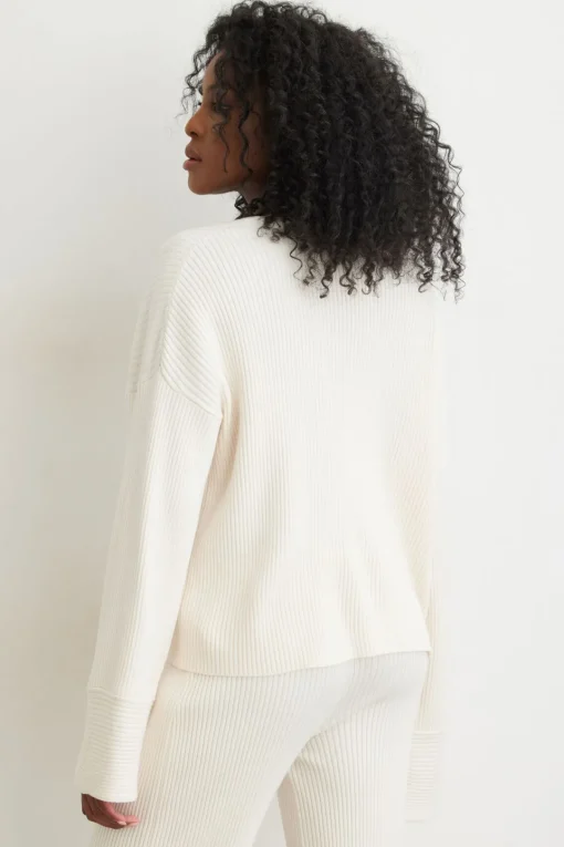 Dynamite Ribbed V-Neck Sweater White Shop