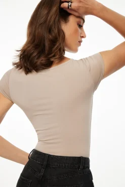 Dynamite Romie Sculpt Boat Neck Bodysuit Gray Best
