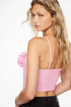 Dynamite Ruched Crop Top With Rosette Pink Fashion