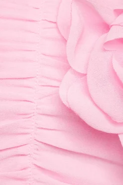 Dynamite Ruched Crop Top With Rosette Pink Fashion