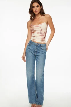 Dynamite Ruched Mesh Top Brown Shop