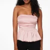Dynamite Ruched Peplum Satin Top Pink Shop