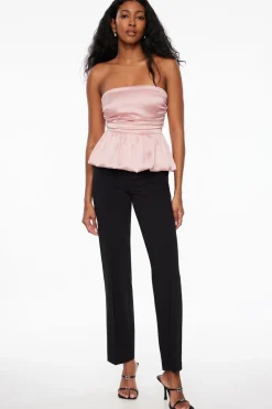 Dynamite Ruched Peplum Satin Top Pink Shop