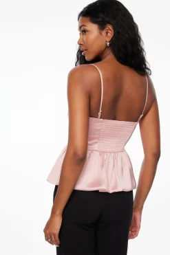 Dynamite Ruched Peplum Satin Top Pink Shop