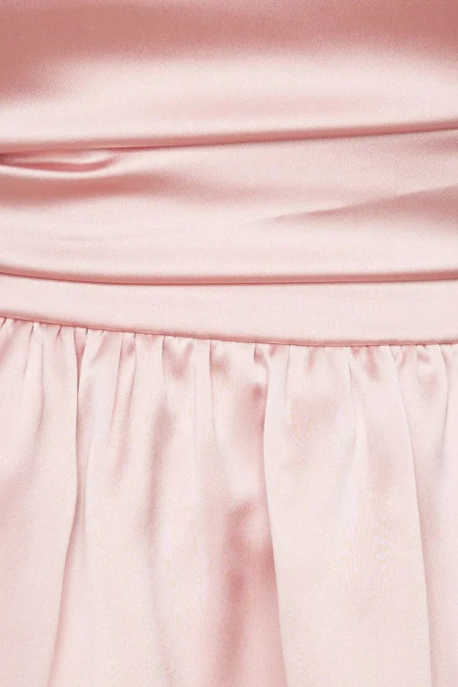Dynamite Ruched Peplum Satin Top Pink Shop
