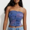 Dynamite Salma Ruched Mesh Bustier Top Blue Clearance