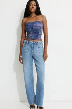 Dynamite Salma Ruched Mesh Bustier Top Blue Clearance