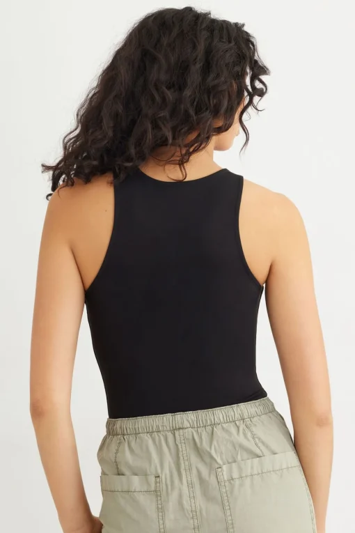 Dynamite Sculpt High Neck Asymmetric Bodysuit Black Sale