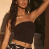 Dynamite Sculpt Ruched Tube Top Black New