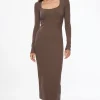 Dynamite Selena Ribbed Maxi Dress Brown Online