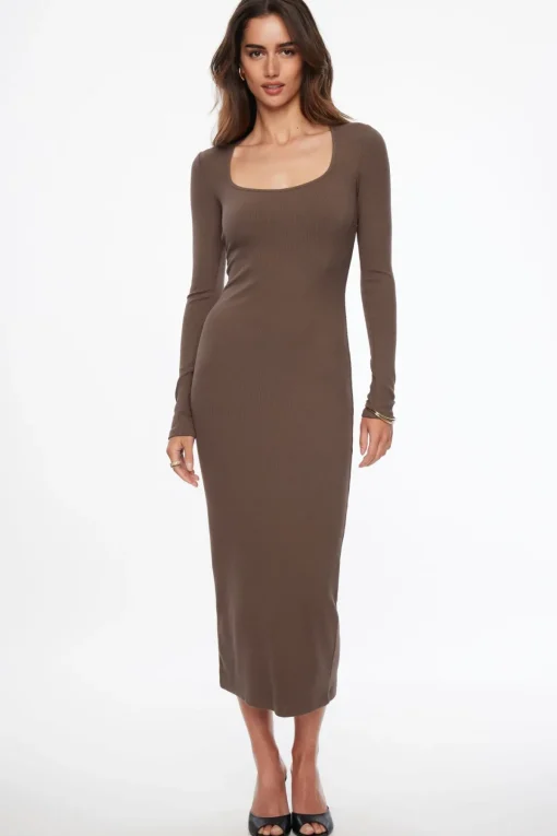 Dynamite Selena Ribbed Maxi Dress Brown Online