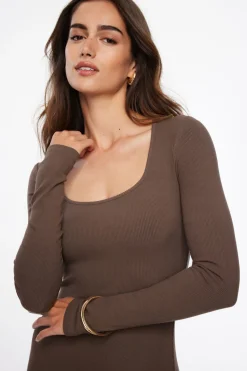 Dynamite Selena Ribbed Maxi Dress Brown Online