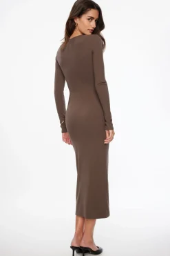 Dynamite Selena Ribbed Maxi Dress Brown Online