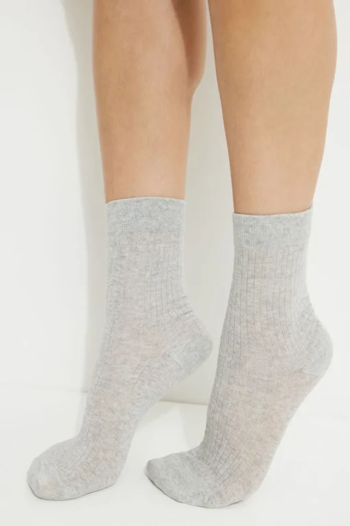 Dynamite Semi Sheer Crew Socks Gray Discount