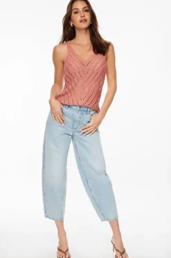 Dynamite Semi Sheer Pointelle Tank Top Coral New