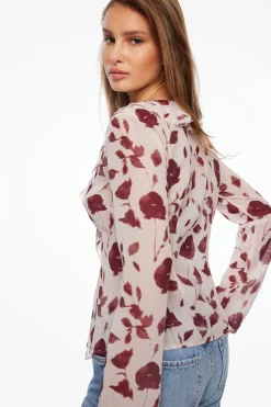 Dynamite Semi Sheer Ruffled Flyaway Top Burgundy Flash Sale