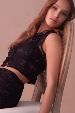 Dynamite Sheer Floral Lace Top Black Best Sale