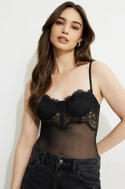 Dynamite Sheer Lace Bustier Bodysuit BLACK Shop