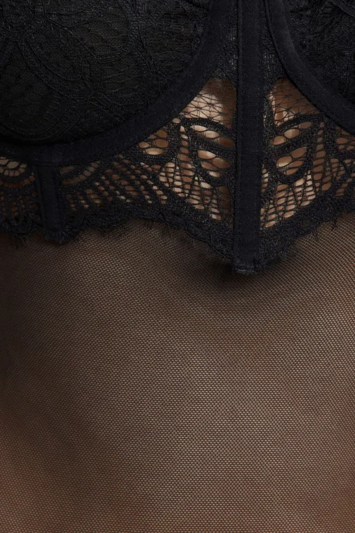 Dynamite Sheer Lace Bustier Bodysuit BLACK Shop