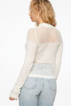 Dynamite Sheer Stripe Sweater White Flash Sale