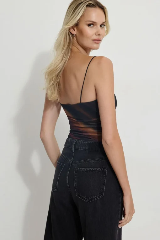 Dynamite Shirred Mesh Bodysuit Burgundy Discount