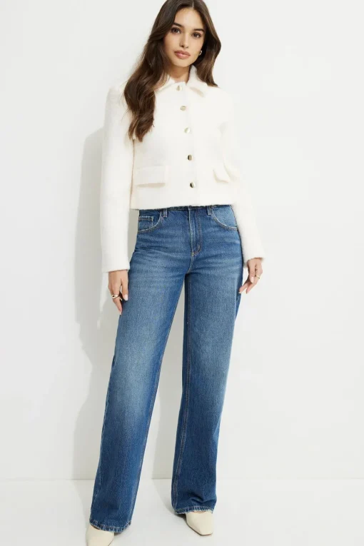 Dynamite Short Bouclé Blazer White Best Sale