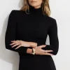 Dynamite Shoulder Pad Mock Neck Top Black Outlet