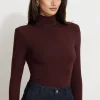 Dynamite Shoulder Pad Mock Neck Top Burgundy Hot