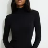 Dynamite Shoulder Pad Mock Neck T-Shirt Black Outlet