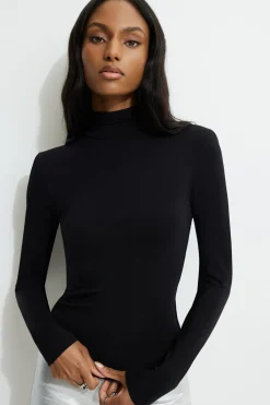 Dynamite Shoulder Pad Mock Neck T-Shirt Black Outlet
