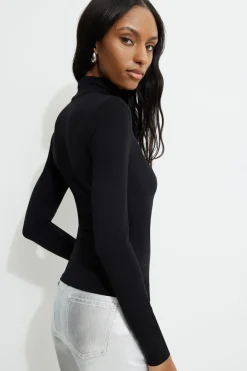 Dynamite Shoulder Pad Mock Neck T-Shirt Black Outlet
