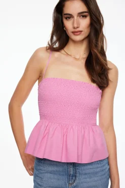 Dynamite Smocked Peplum Cami Pink Online