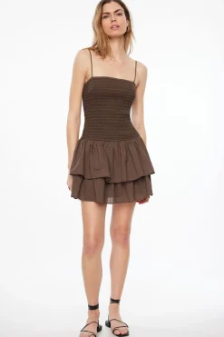 Dynamite Smocked Ruffle Mini Dress Brown Best