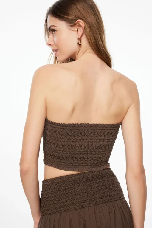 Dynamite Smocked Tube Top Brown Hot