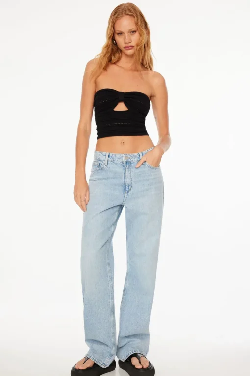 Dynamite Strapless Crochet Crop Top Black Flash Sale