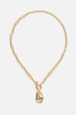 Dynamite Toggle & Pebble Chain Link Necklace Yellow Hot
