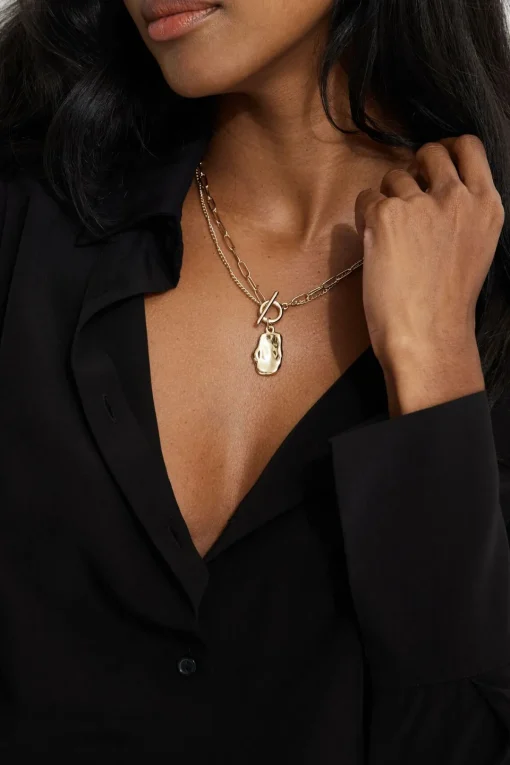 Dynamite Toggle & Pebble Chain Link Necklace Yellow Hot