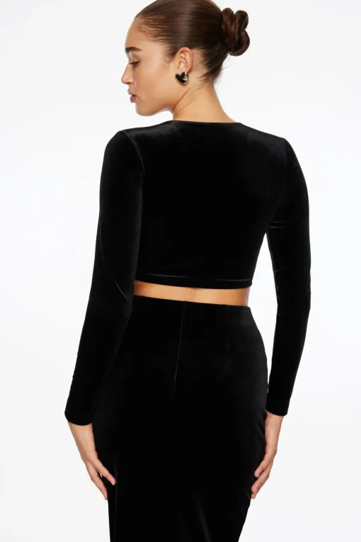 Dynamite Velvet Deep V-Neck Crop Top Black Best